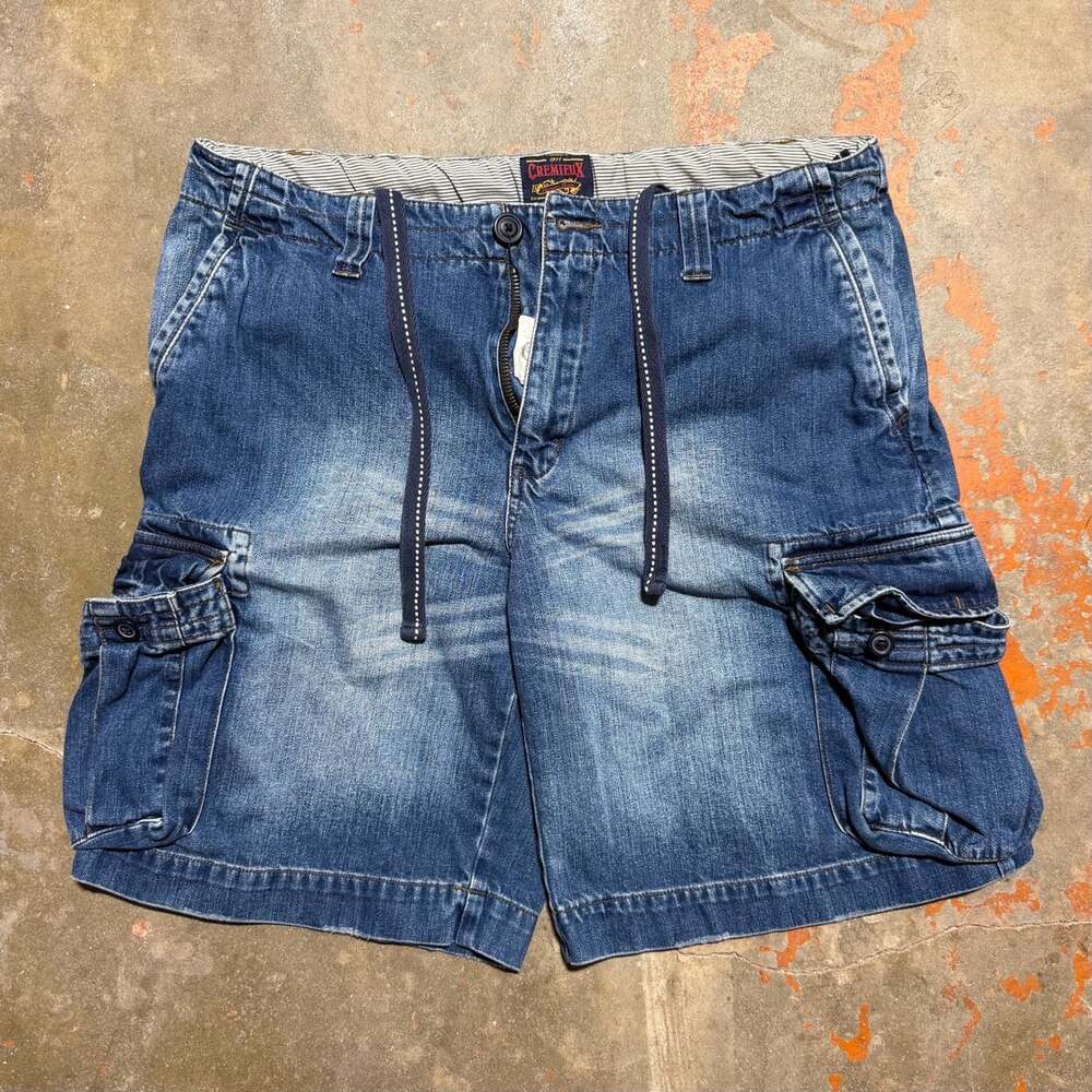 Cremieux 1971 Denim Cargo Shorts Size 38 Blue Distress Utility Jorts